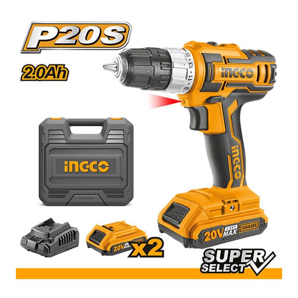 Ingco Drill Ingco Lithium-Ion Cordless Drill with Two 20V Batteries - CDLI200215