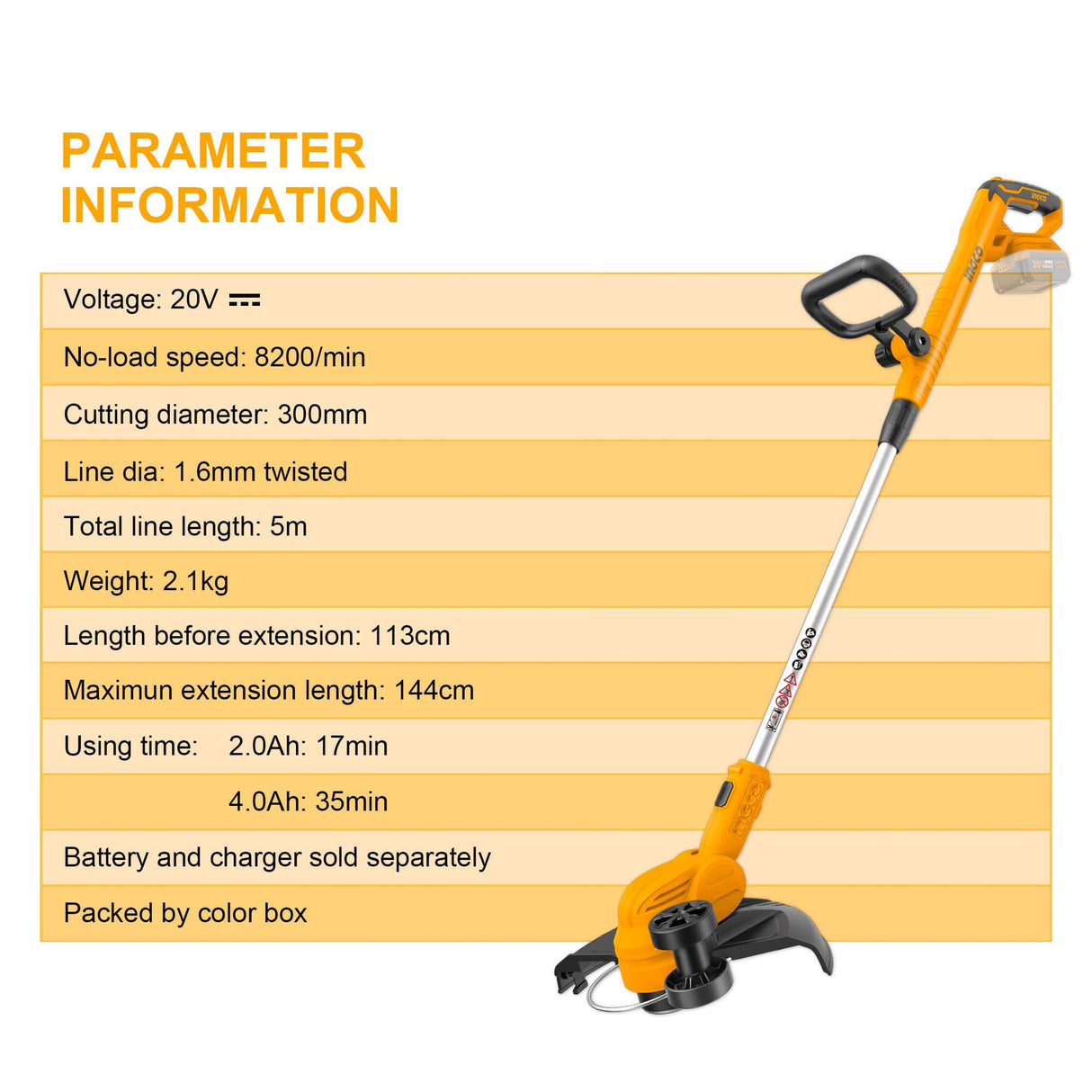 Ingco Trimmer Ingco Lithium-Ion Cordless Grass Trimmer - CGTLI20328