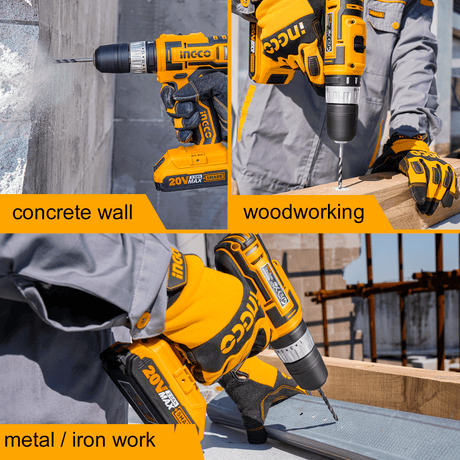 Ingco Drill Ingco Lithium-Ion Cordless Hammer Impact Drill With Two 20V 2.0Ah Batteries & Charger - CIDLI200215