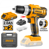 Ingco Drill Ingco Lithium-Ion Cordless Hammer Impact Drill with Two 20V 2.0Ah Batteries & Charger - CIDLI20031