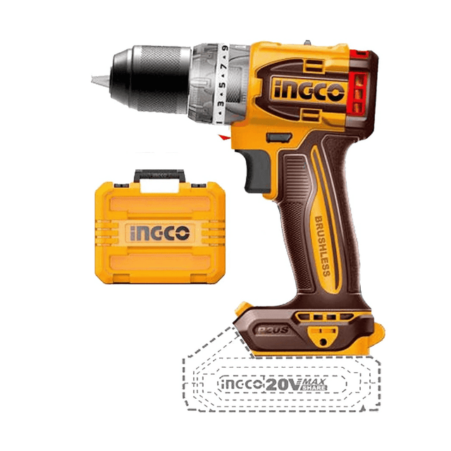 Ingco Drill Ingco Lithium-Ion Cordless Hammer Impact Drill with Two 20V 2.0Ah Batteries & Charger - CIDLI20602