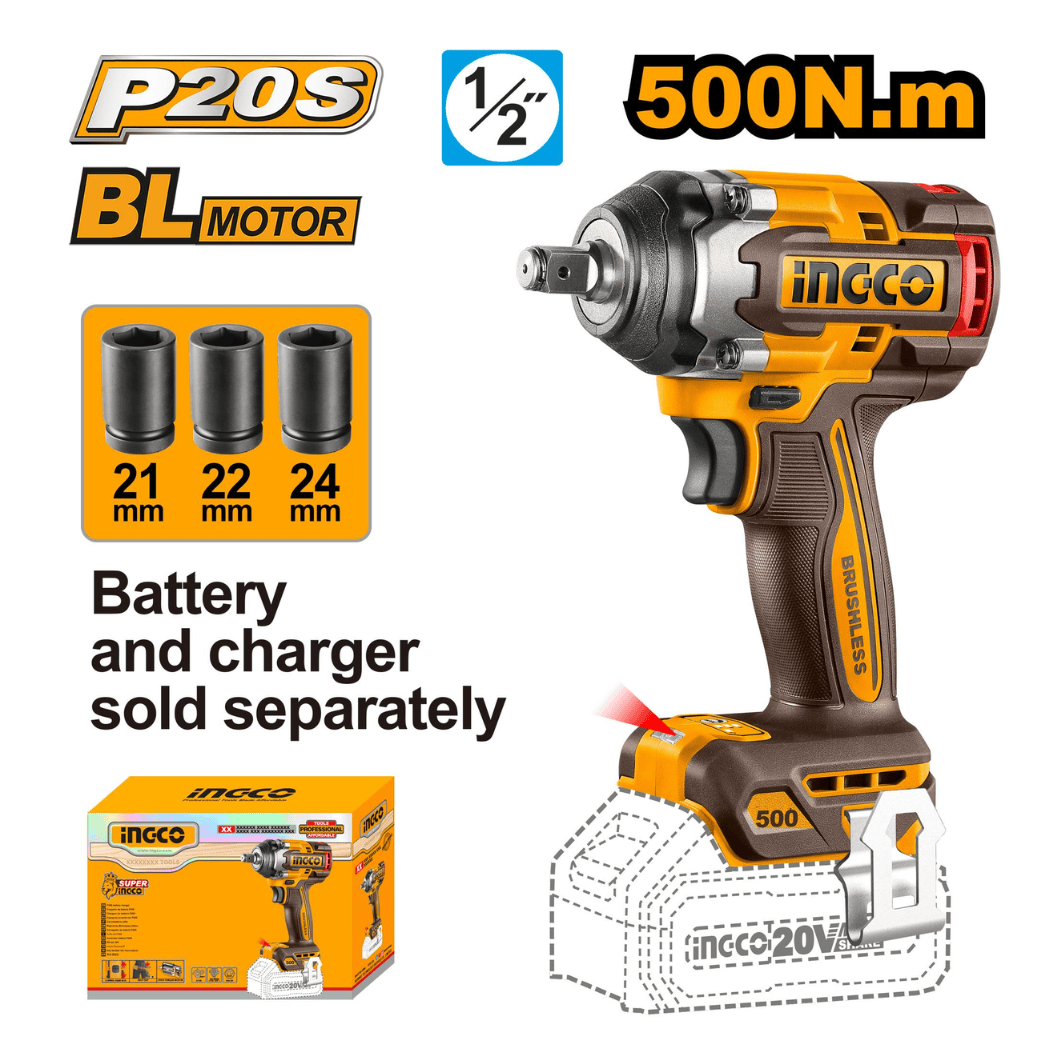 Ingco Impact Wrench & Driver Ingco Lithium-Ion Cordless Impact Wrench Without Battery And Charger - CIWLI20501