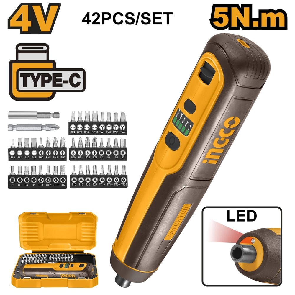 Ingco Powered Screwdriver Ingco Lithium-Ion Cordless Screwdriver 4V with 41 Pieces Accessories - CSDLI0406