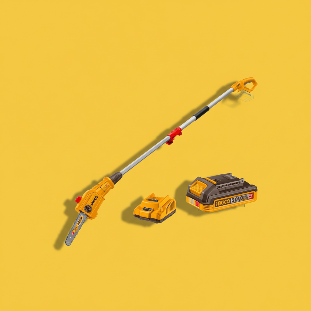 Ingco Trimmer Ingco Lithium-Ion Cordless Telescopic Pole Saw With 8″ (20cm) Bar 2.0Ah Battery + Charger - PSLI20281