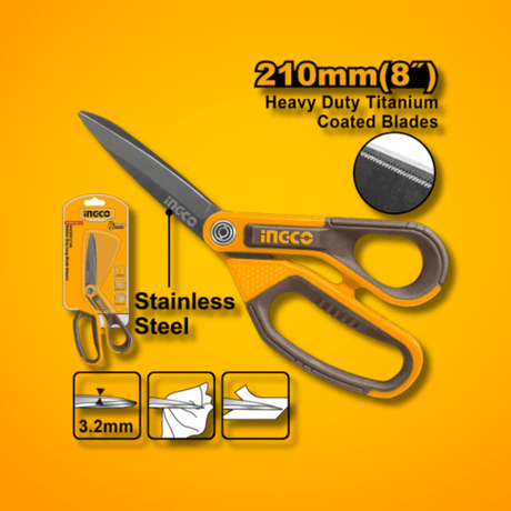 Ingco Hand Saws & Cutting Tools Ingco Rubber Grip Long-Blade Stainless Steel Scissors 8" & 10" - HSCRS Series