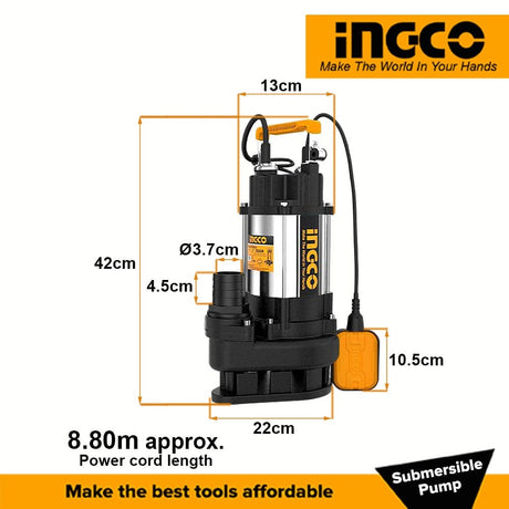 Ingco Submersible Pumps Ingco Submersible Sewage Water Pump 1HP - SPDS7508