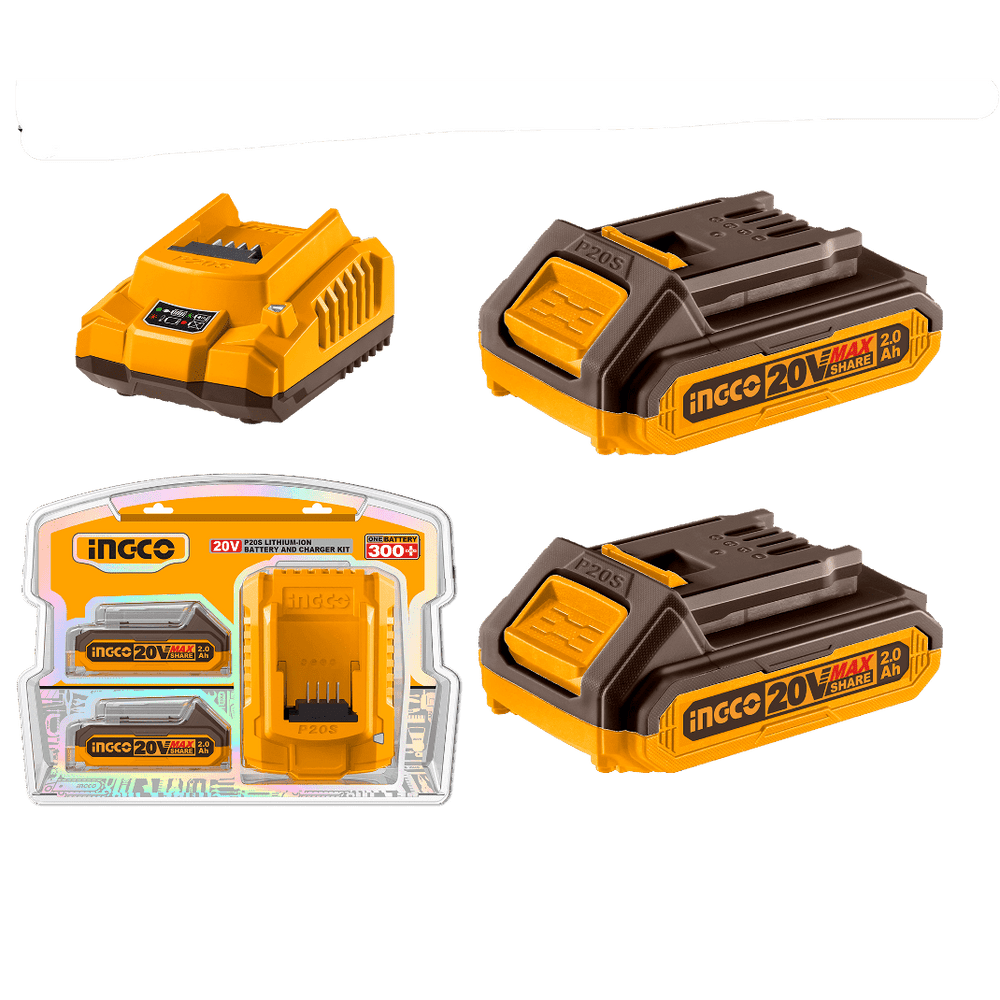 Ingco Two 20V 2.0Ah Lithium-Ion Battery Pack and Charger Kit ...