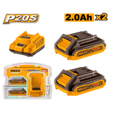 Ingco Batteries & Chargers Ingco Two 20V 2.0Ah Lithium-Ion Battery Pack and Charger Kit - FBCPK1222