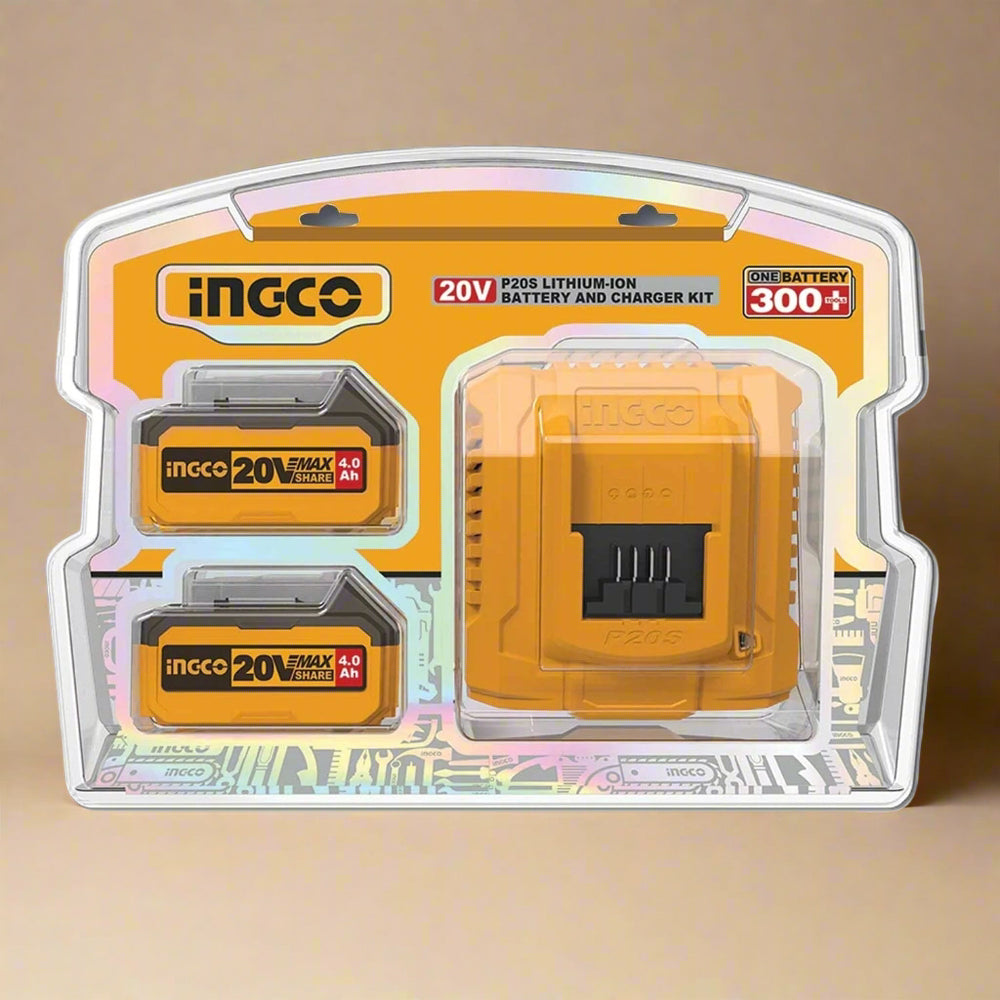 Buy Ingco Two 20V 4.0Ah Lithium-Ion Battery Pack and Charger Kit | Shop ...