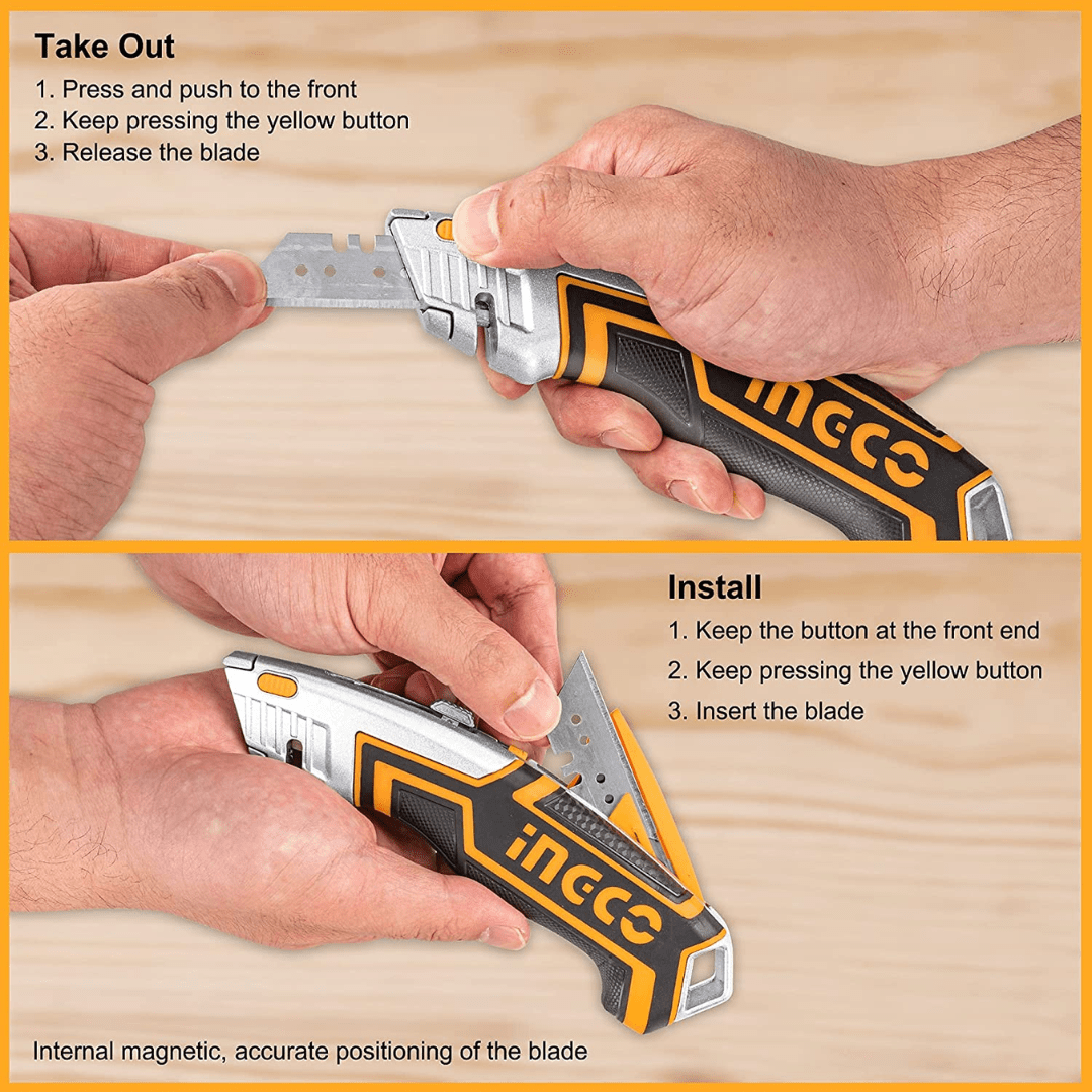 Ingco Multi Tools & Knives Ingco Utility Knife with 6 SK5 Blades – HUK6128