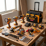 Ingco six-tool kit on a workshop bench