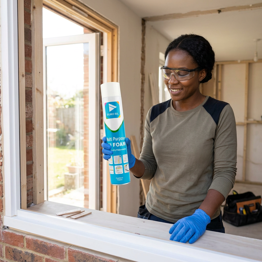 Installer preparing EuroSil PU Expanding Foam for window installation