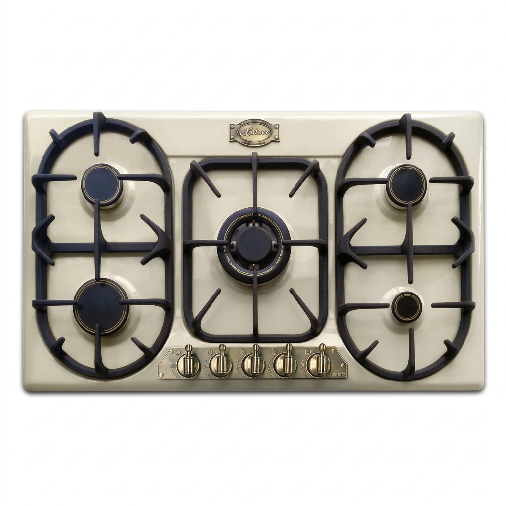 Ivory Kaiser Empire 90cm five-burner gas hob on white