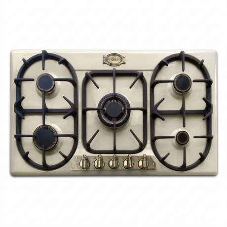 Ivory Kaiser Empire 90cm five-burner gas hob on white