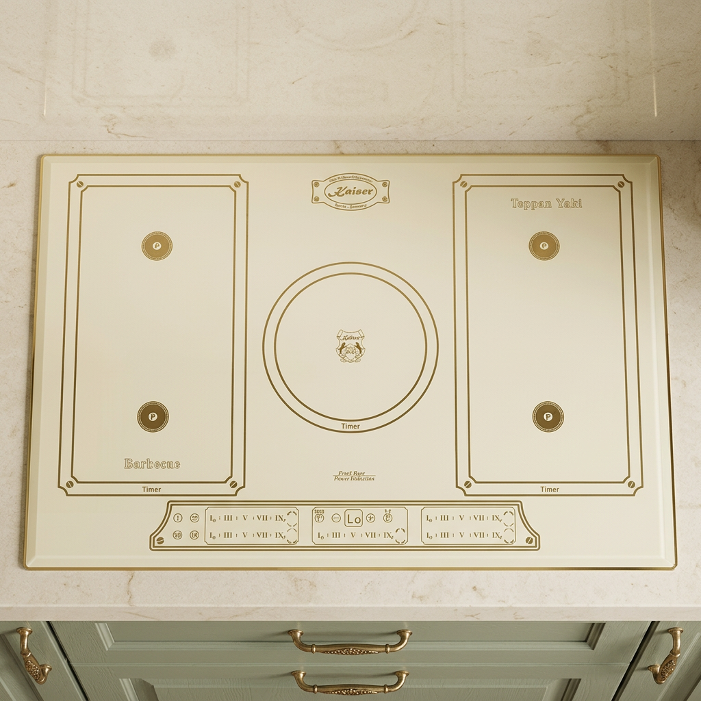 Ivory Kaiser Empire induction hob installed in a sage kitchen