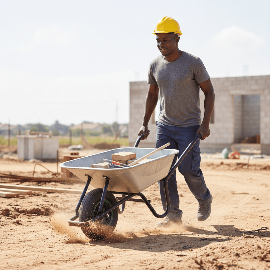 JIB Light-Duty Single-Wheel Construction Wheelbarrow - Rust-Resistant Steel