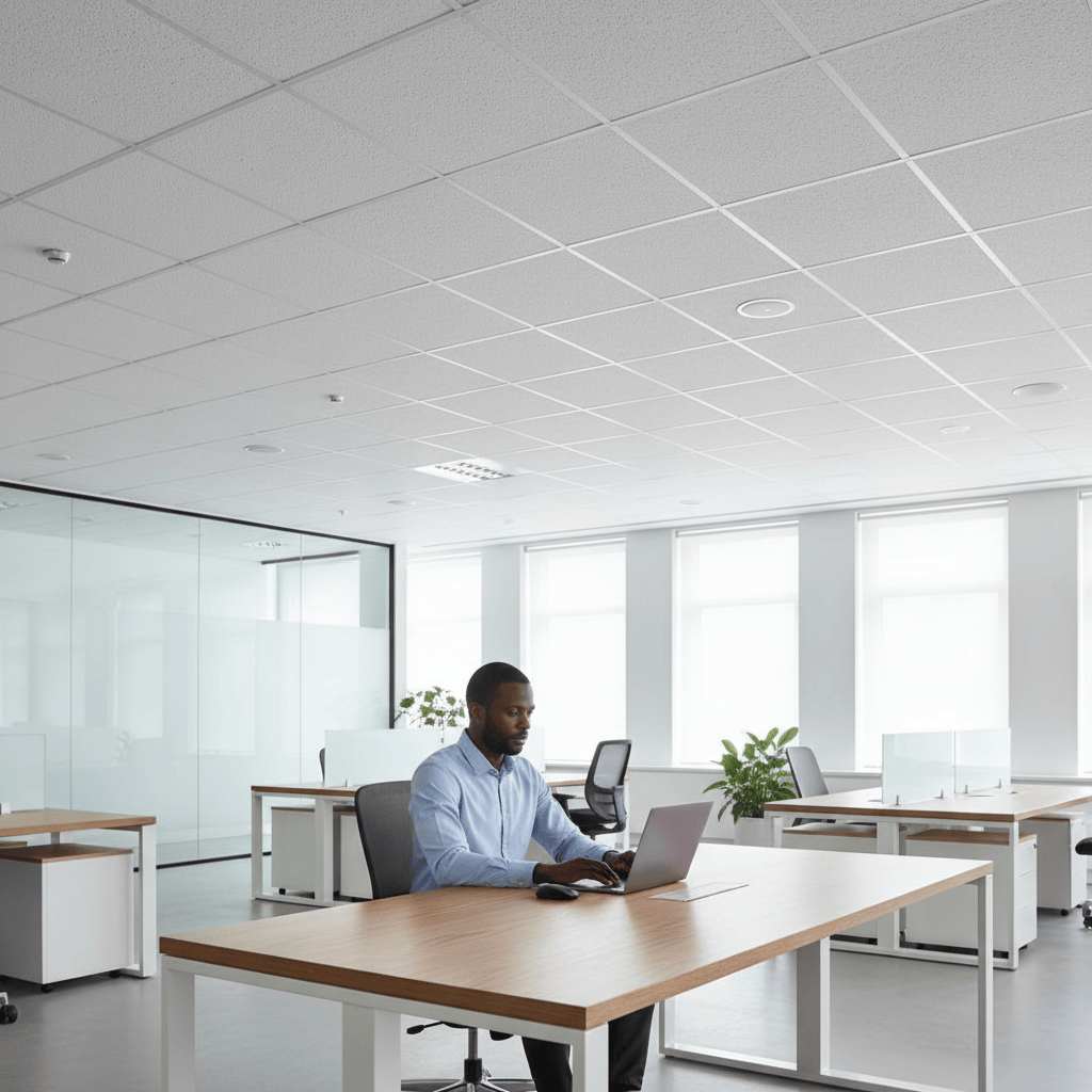 JIB Mineral Fibre Acoustic Ceiling Tile S01 – White Sandy Surface (600 × 600 mm)