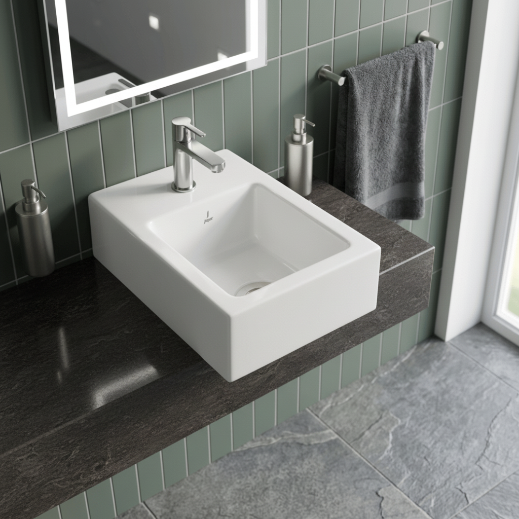 JQ Bathroom Sink Jaquar Table Top Rectangular Basin - JDS-WHT-25801