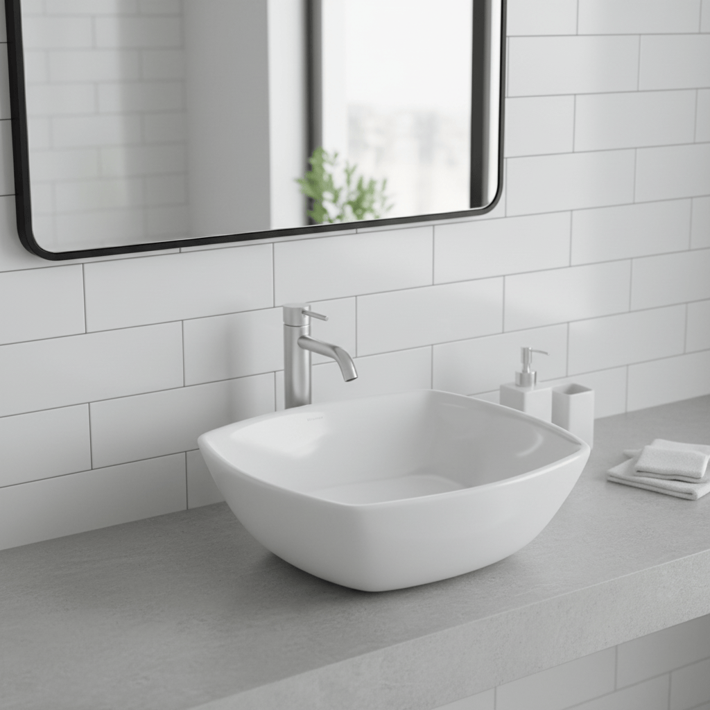 JQ Bathroom Sink Jaquar Table Top White Square Wash Basin - ARS-WHT-39901