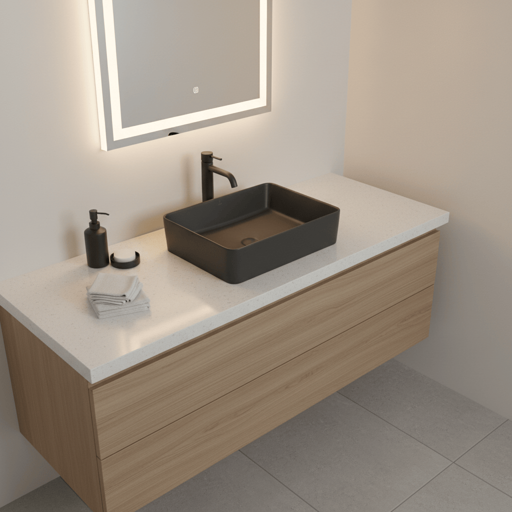 JQ Bathroom Sink Jaquar Thin Rim Table Top Black Matt Basin - JDS-BLM-25907N
