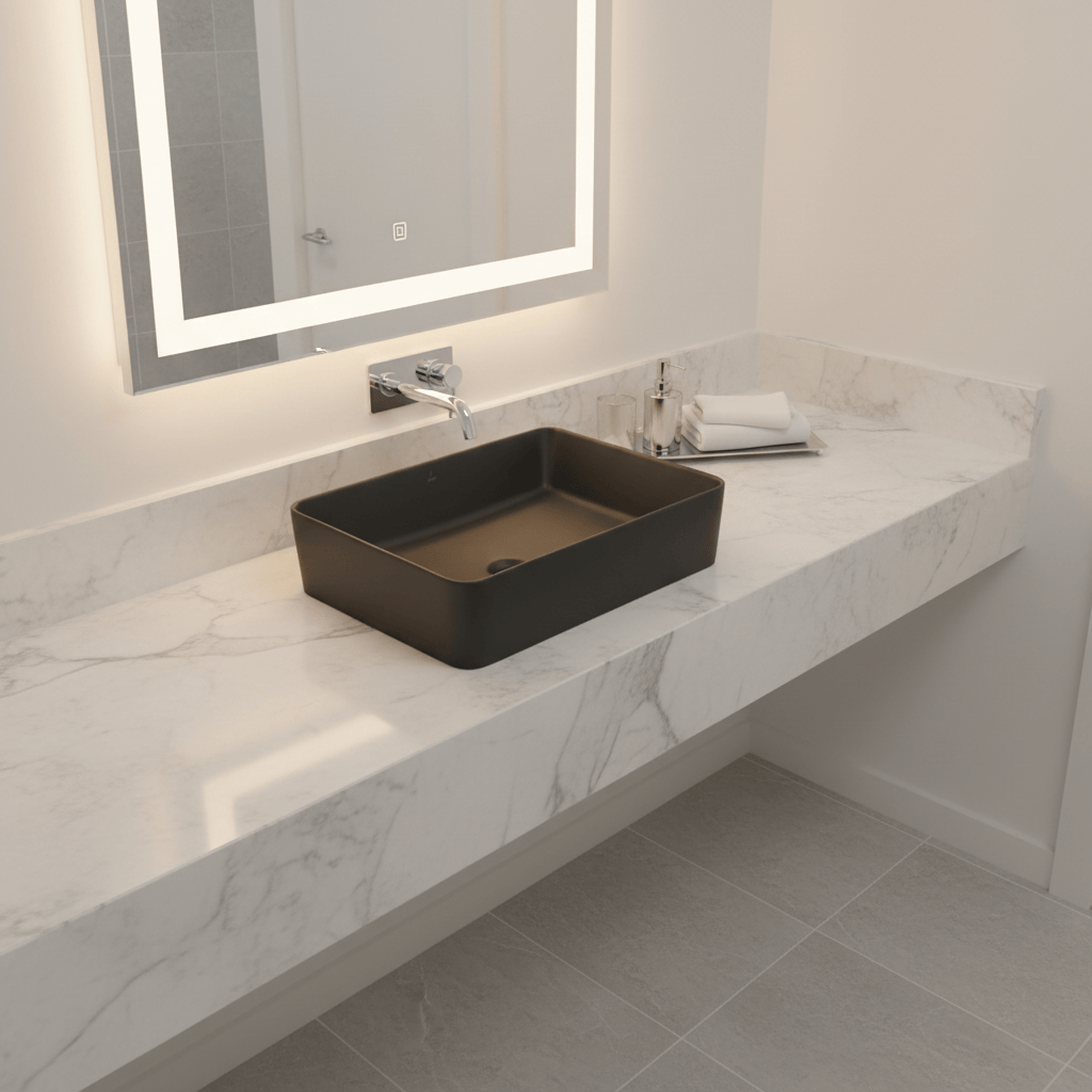 JQ Bathroom Sink Jaquar Thin Rim Table Top Black Matt Basin - JDS-BLM-25907N