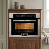 Kaiser compact oven built into walnut cabinetry