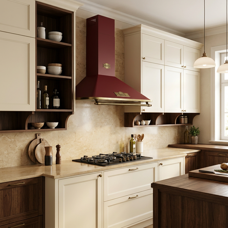 Kaiser Empire cooker hood in a classic cream-and-wood kitchen