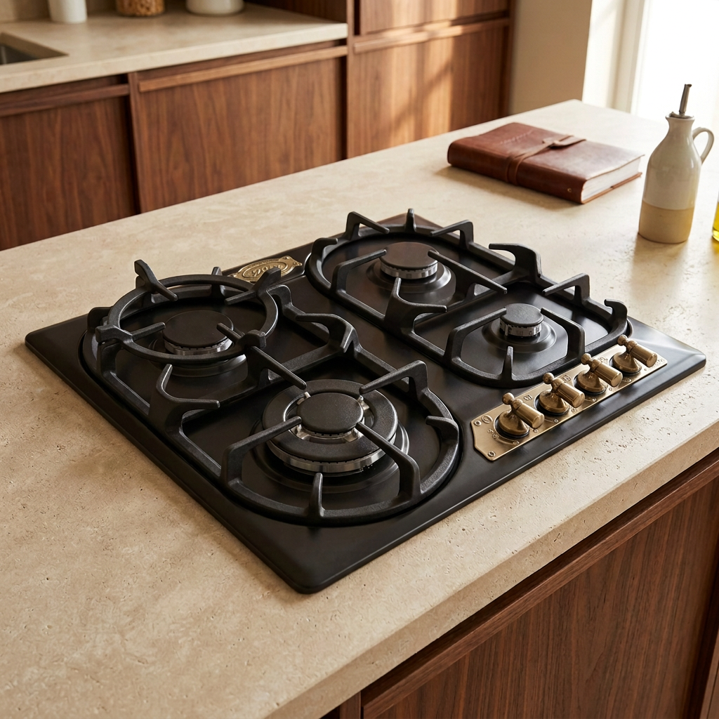Kaiser Empire gas hob installed in a walnut kitchen