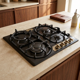 Kaiser Empire gas hob installed in a walnut kitchen