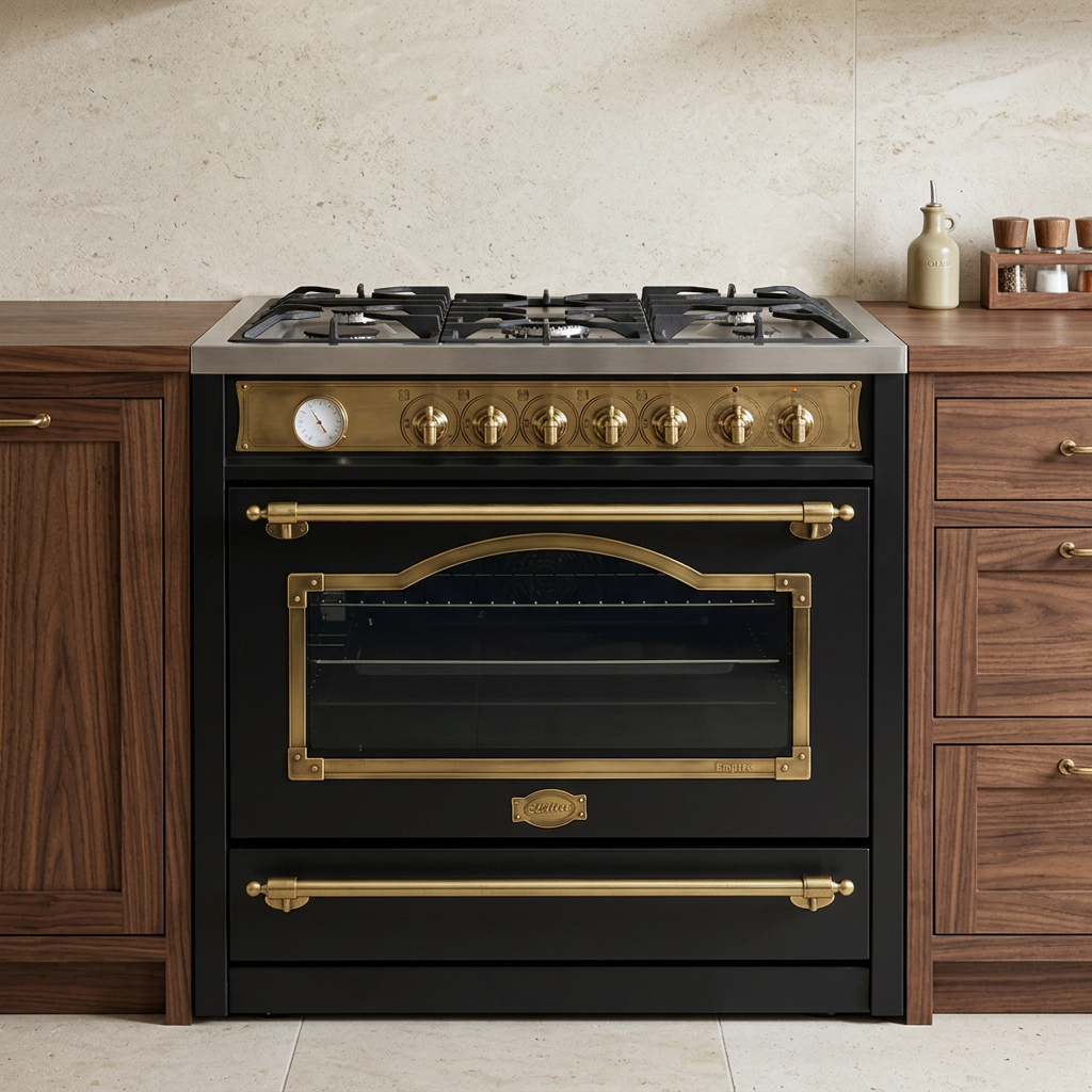Kaiser Empire range cooker in a walnut kitchen