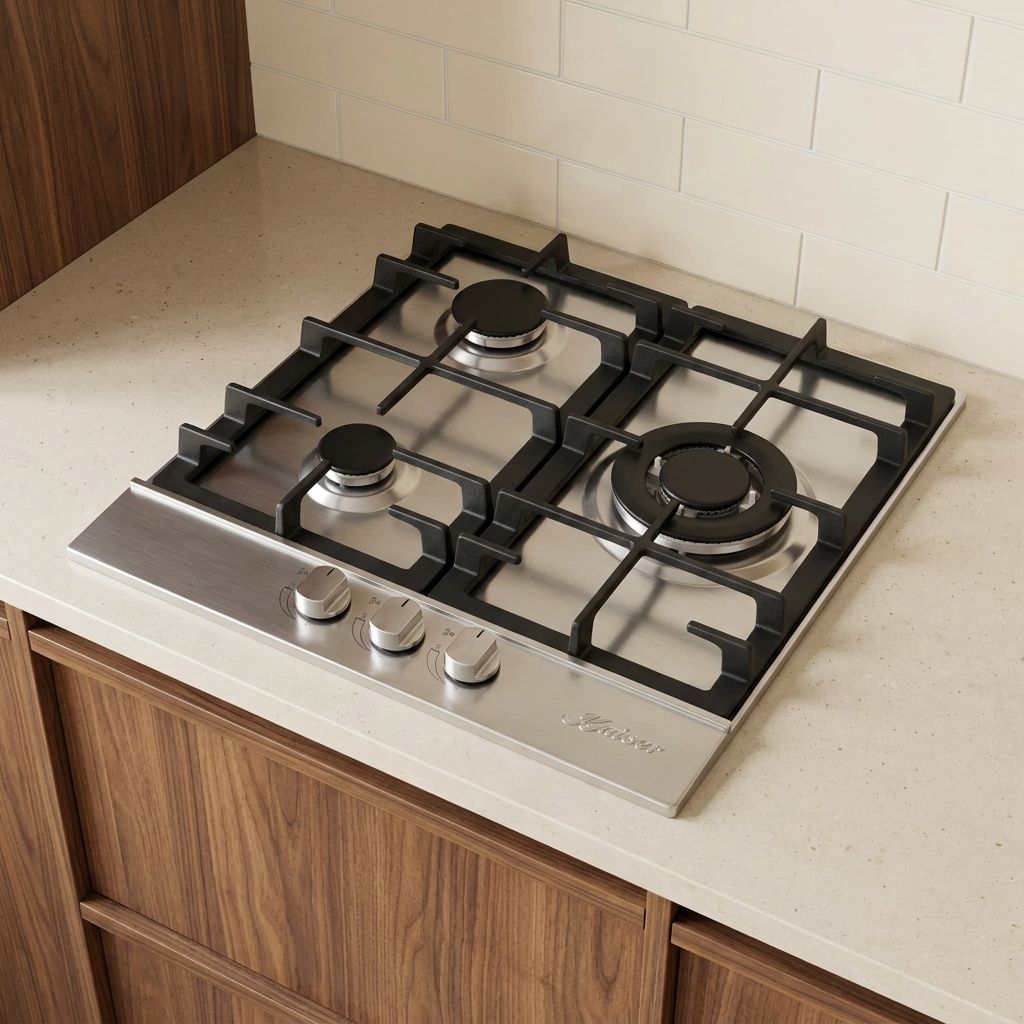 Kaiser Grand Chef 45cm three-burner hob installed in a compact kitchen