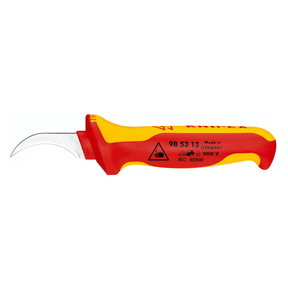 Knipex Hand Tools Knipex 190mm VDE Insulated Stripping Knife with 50mm Sickle-Shaped Hook Blade - K-985313