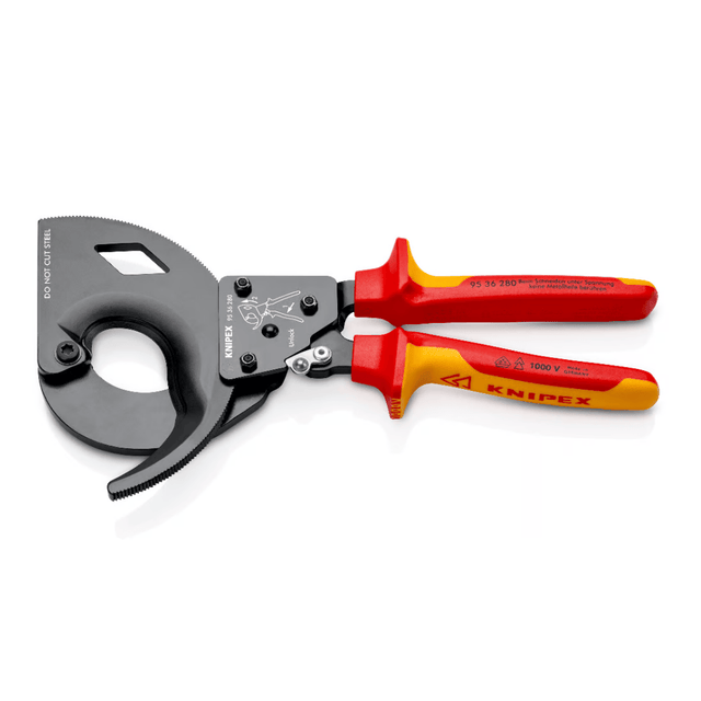 Knipex Hand Tools Knipex 280mm VDE Insulated Ratchet Cable Cutter for Copper & Aluminium Cables up to 52mm / 380mm² - K-9536280