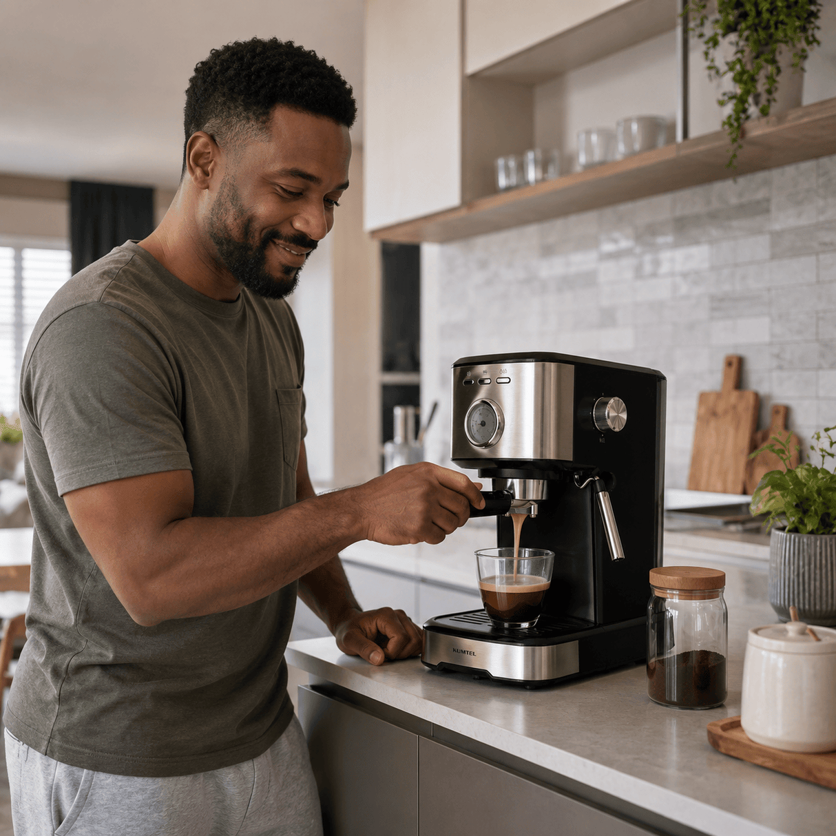 Kumtel Kitchen Appliances Kumtel 1.2L Espresso Coffee Maker with 15-Bar Pump & Milk Frother 1100W - HCM-04