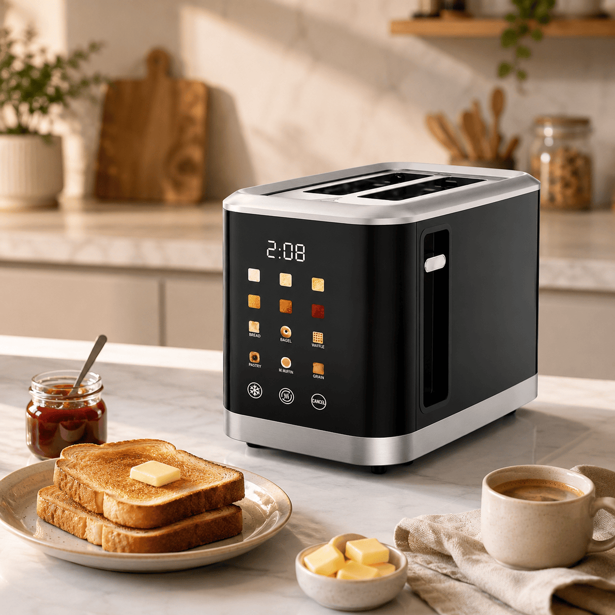 Kumtel Kitchen Appliances Kumtel 2-Slice Touchscreen Toaster with 6 Browning Levels 800W - HTS-03