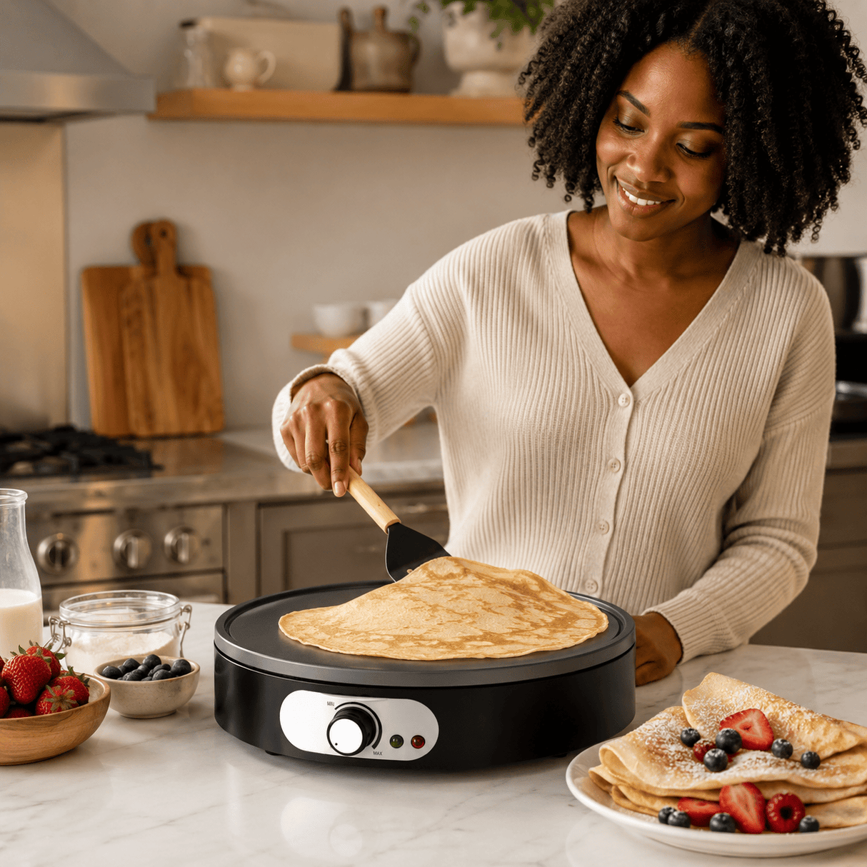 Kumtel Kitchen Appliances Kumtel 30cm Non-Stick Crepe Pancake Maker with Adjustable Temperature 1000W - HPM-02