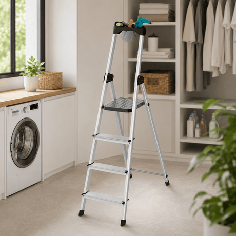 Kumtel Ladder & Access Equipment Kumtel 4-Step Foldable Aluminium Ladder with Tool Tray 150kg - KMM-45