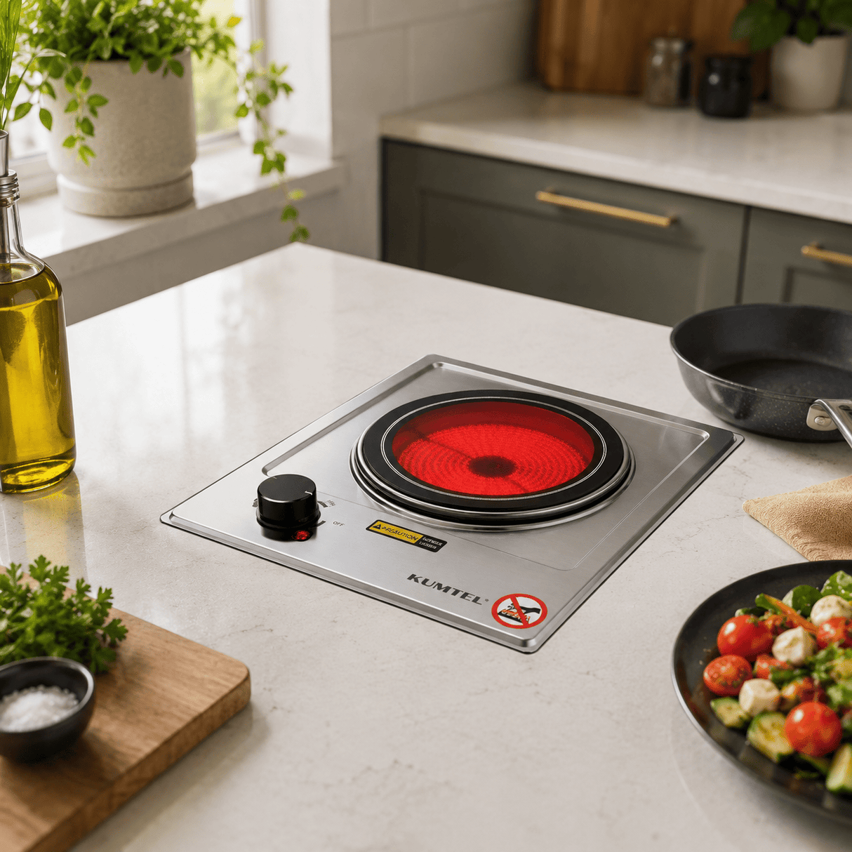 Kumtel Built-In Kitchen Appliances Kumtel Built-In Single Ceramic Cooktop with Thermostat 1200W - HCB-1001