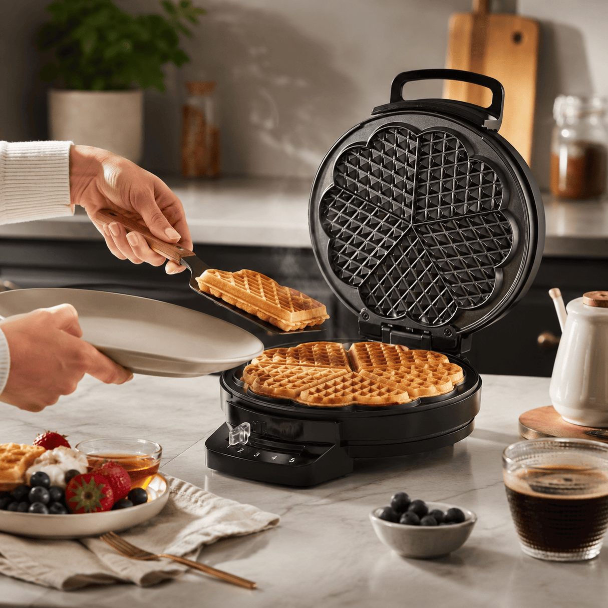 Kumtel Kitchen Appliances Kumtel Round Non-Stick Waffle Maker with Adjustable Thermostat 1200W - HWM-01