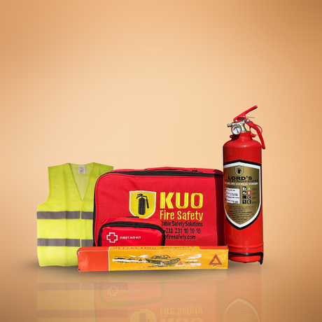 Emergency 4 in 1 Car Safety Kit - Fire Extinguisher, Triangle, Vest & First Aid