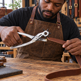 Leatherworker using the Coofix rotary hole punch