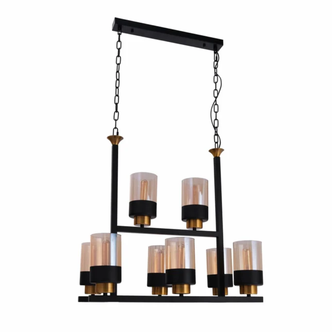 Amber Cylinder Glass Black Metal Chandelier Ceiling Light