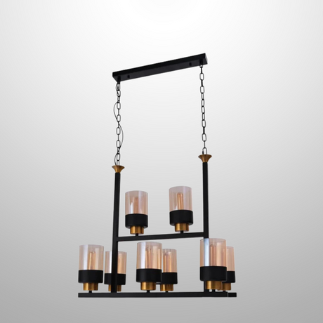 Amber Cylinder Glass Black Metal Chandelier Ceiling Light