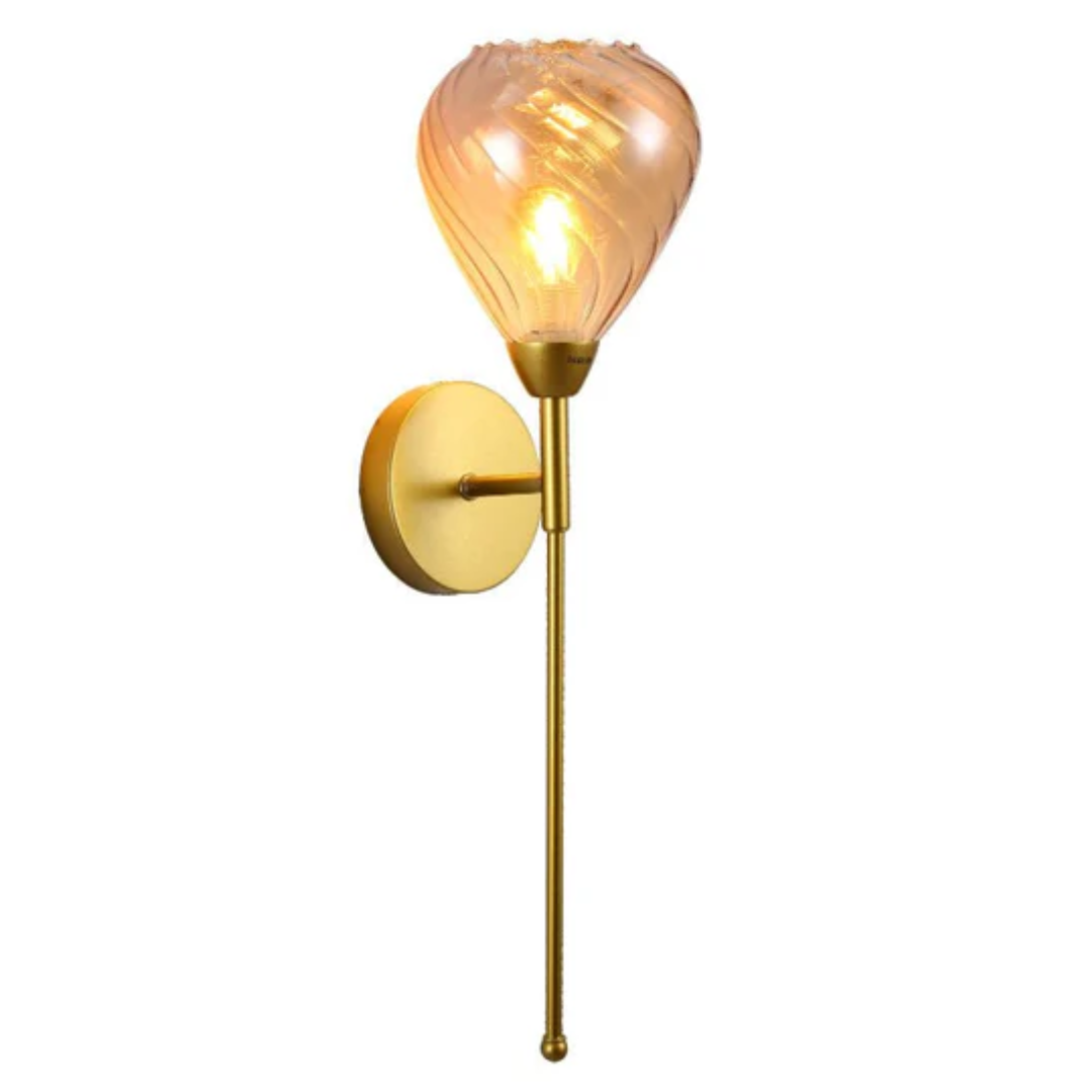 Amber Cone Patterned Glass Gold Metal Sconce Wall Light