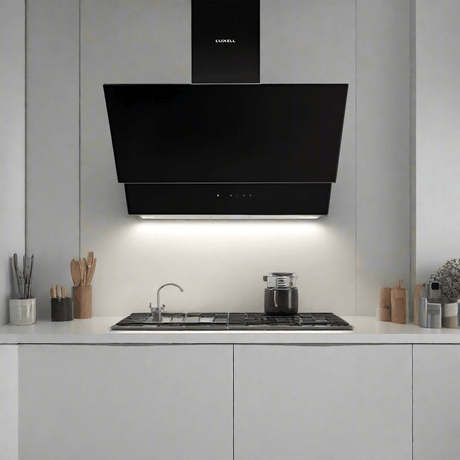 Luxell/Kumtel Kitchen Appliances Luxell 90cm Black Glass Built-In Set – Hob, Hood & Oven