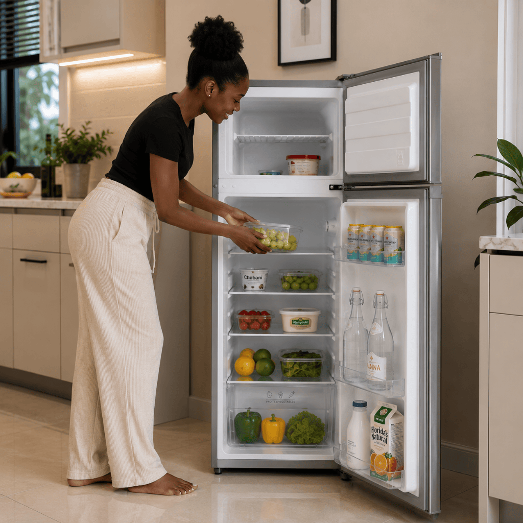 Luxell Refrigerators & Freezers Luxell 204L Top-Mount Refrigerator with Glass Shelves, Dark Silver - LXTF-210SL