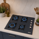 Luxell Built-In Hobs Luxell 60cm 4-Burner Built-In Glass Gas Hob with Gas Safety & Auto Ignition - C6-40BF