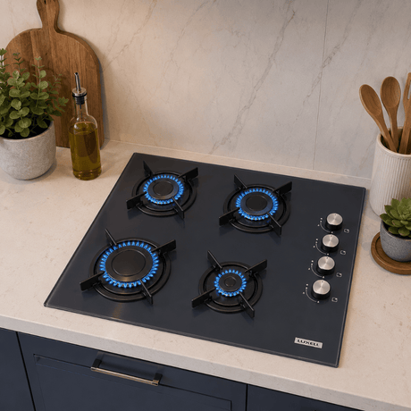Luxell Built-In Hobs Luxell 60cm 4-Burner Built-In Glass Gas Hob with Gas Safety & Auto Ignition - C6-40BF