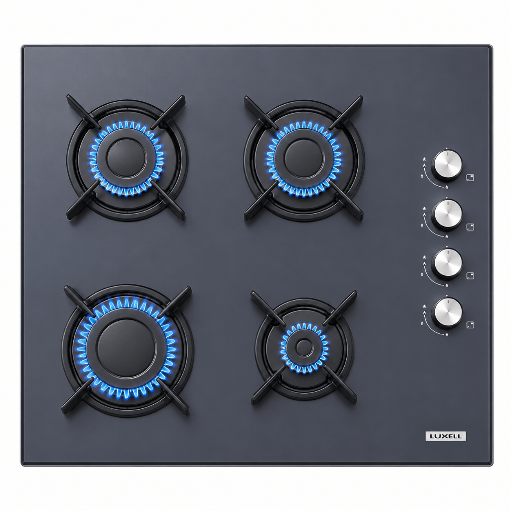 Luxell Built-In Hobs Luxell 60cm 4-Burner Built-In Glass Gas Hob with Gas Safety & Auto Ignition - C6-40BF