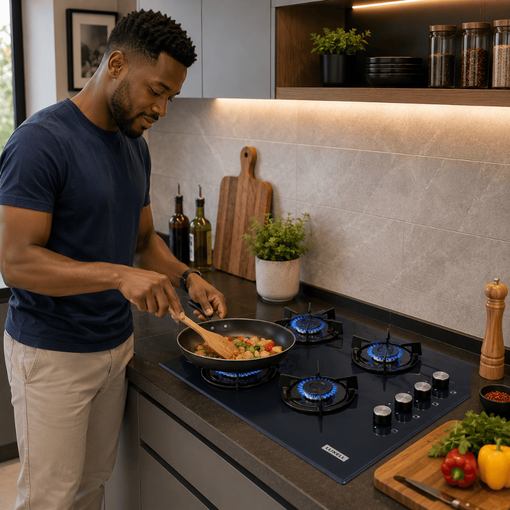 Luxell Built-In Hobs Luxell 60cm 4-Burner Built-In Glass Gas Hob with Gas Safety & Auto Ignition - C6-40BF